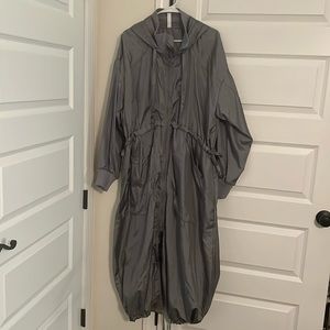 NWT Anthropologie trench in metallic gray color. Hooded with awesome details